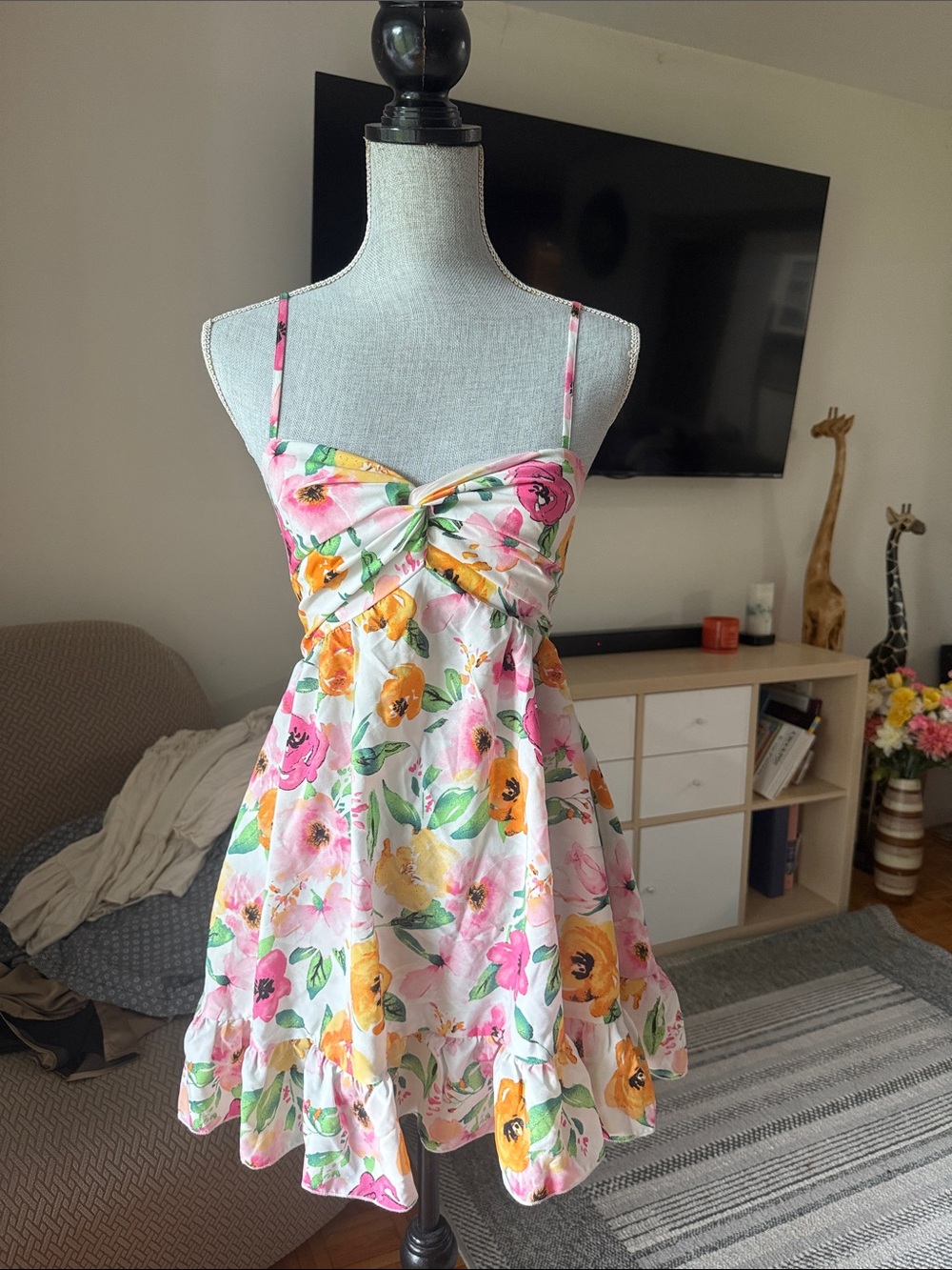 Floral Spaghetti Strap Sundress — Pink, Yellow & Green